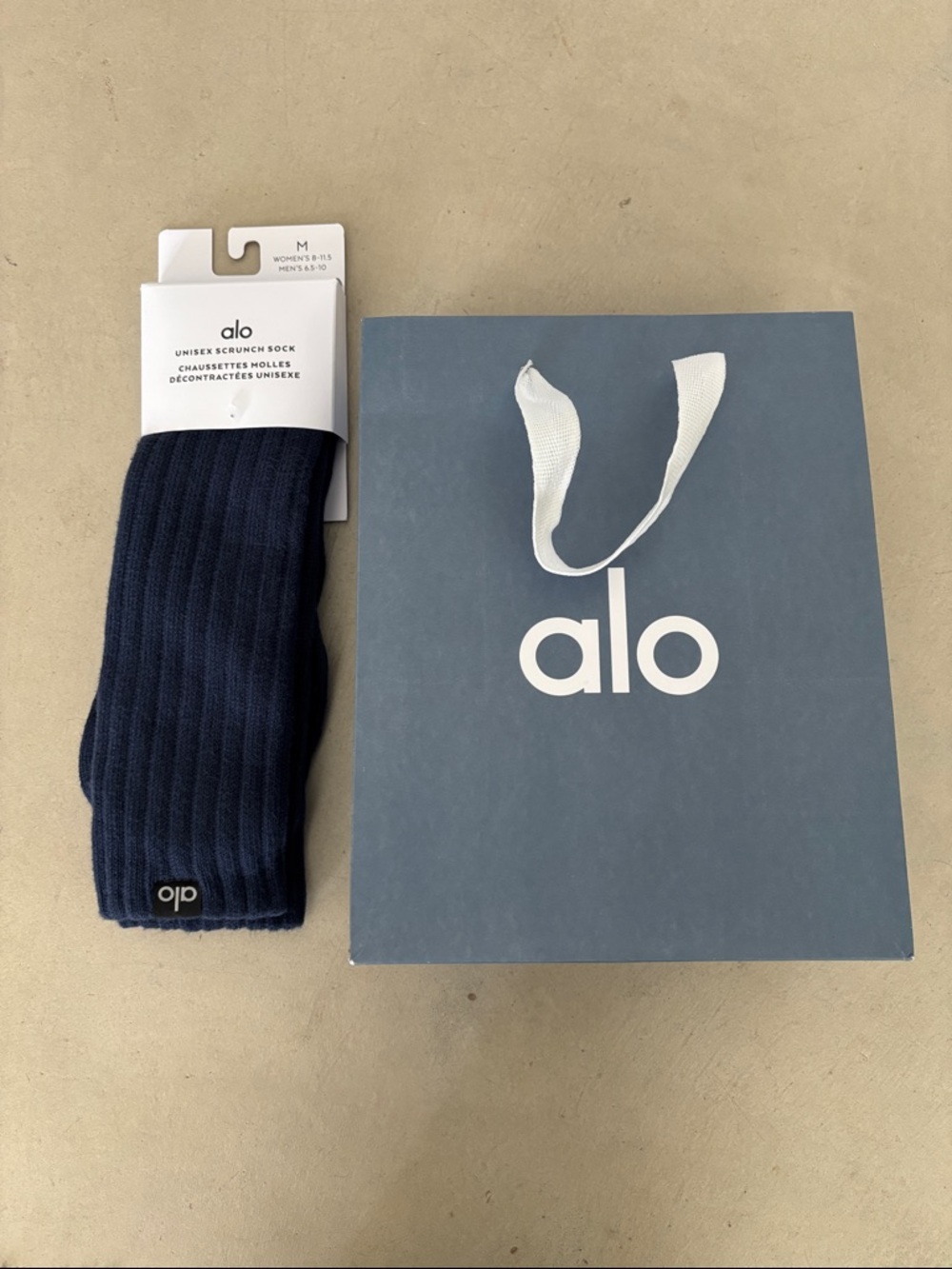 New ALO Yoga Unisex Scrunch Sock in Navy Blue with Alo Gift Bag